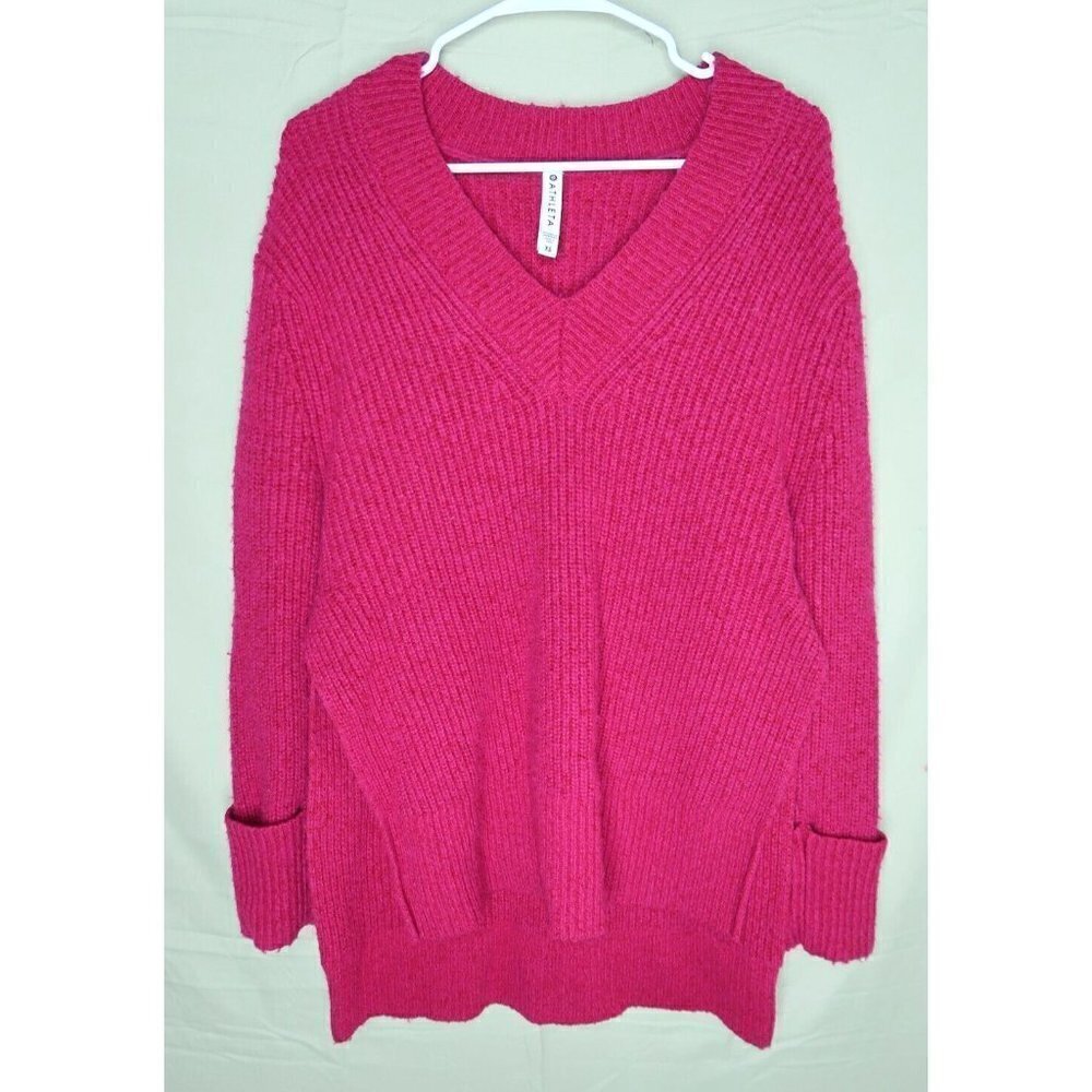 Athleta Shasta Tunic Sweater Chunky Oversized Pink High Low Wool Blend Size XS - Picture 2 of 13